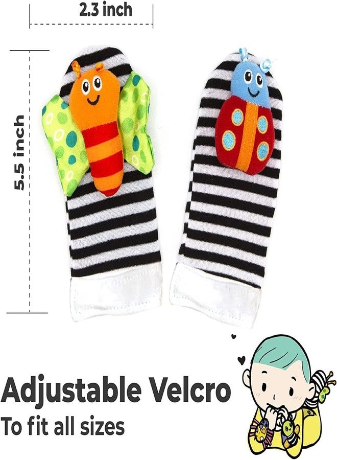 BeFunky Wrist Rattles, Toys Rattles Socks for Babies, Baby Socks Soft Sensory Toys for Babies Birth Birthday, Baby Essential Gifts for 0-3, 0-6, 3-6, 6-12 Months (Butterfly + Beetle) Pack of 4 - Image 2